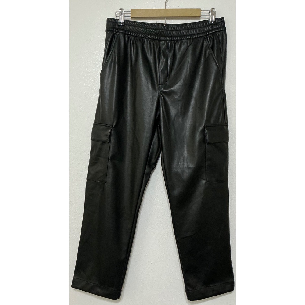GAP Women Faux Leather Cargo Black Pull On Pants Size M Streetwear Casual Grunge